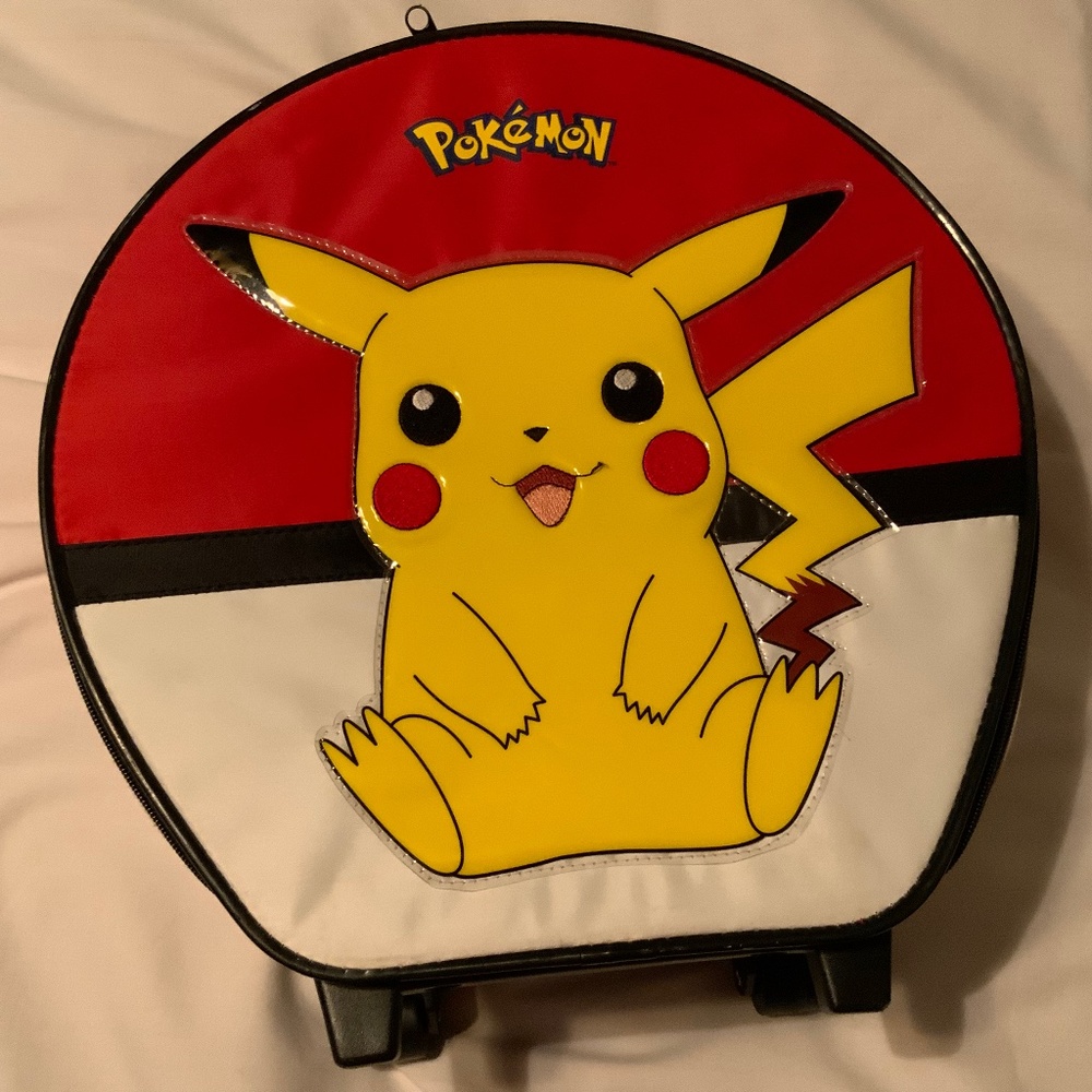 Rare Child’s Pokemon PIKACHU Round Rolling Soft Suitcase with Telescopic Handle